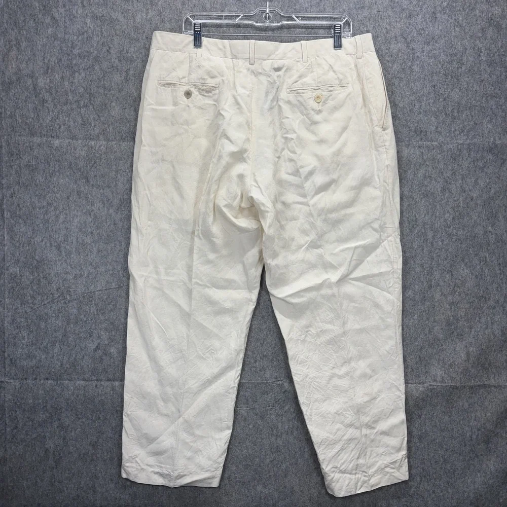 Vintage Polo Ralph Lauren Silk Linen Pants Mens 36x27.5 Light Tan Trouser Preppy